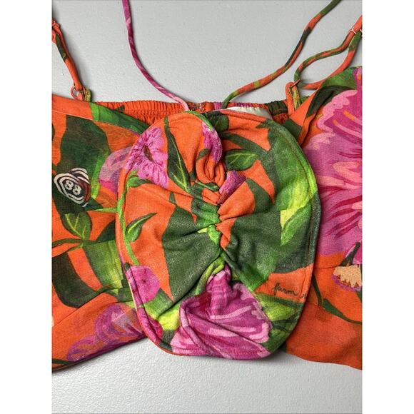 Farm Rio Crop Top XL Floral Romantic Garden Bandeau Strappy Smocked Colorful - Picture 2 of 9